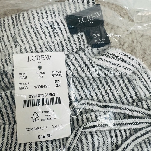 NWT! J. Crew Black & White Striped Linen-Blend Drawstring Shorts. Size 3X. - Picture 7 of 10